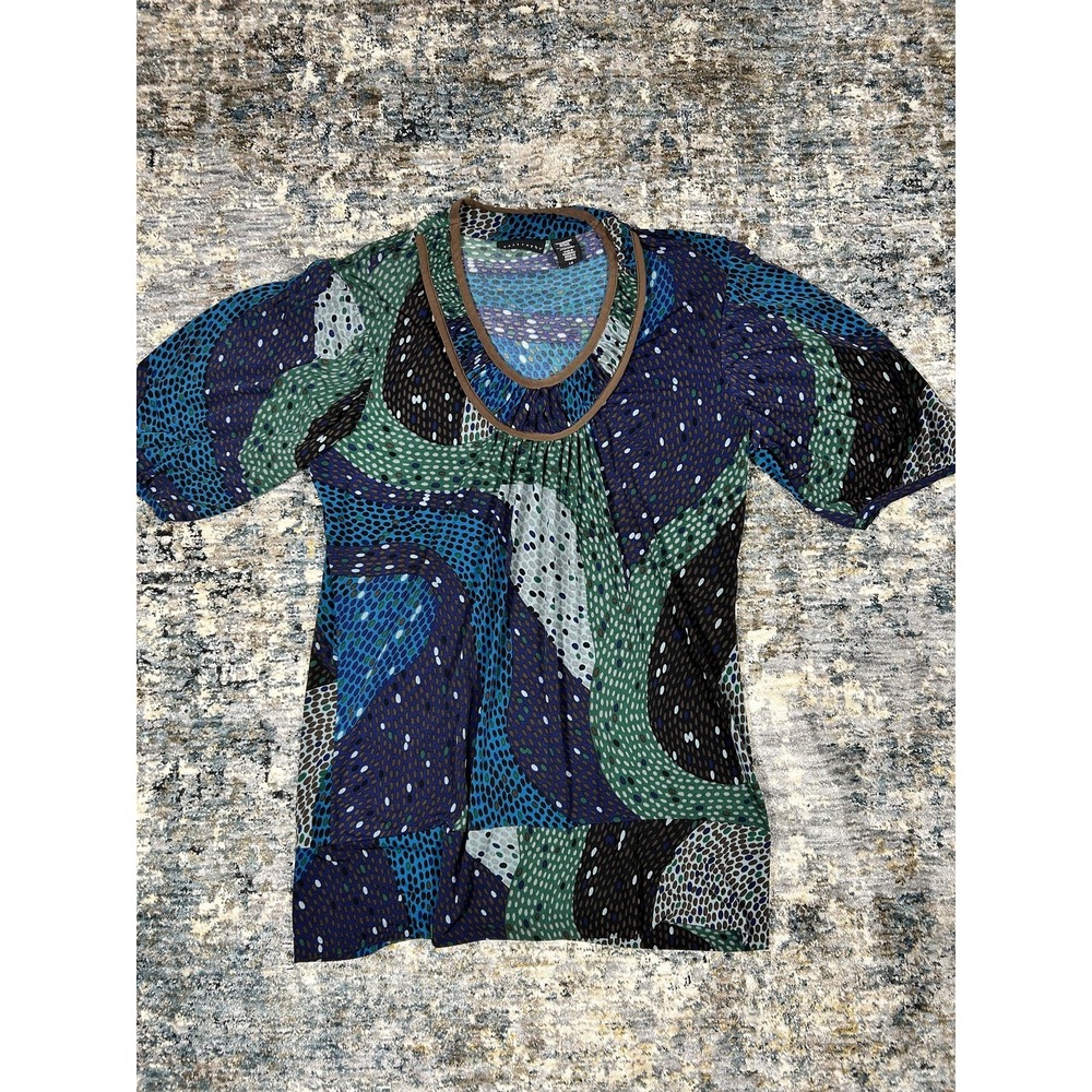 Apostrophe Vintage 2000s Geometric Dot Print Blouse Teal Green Y2K Size L